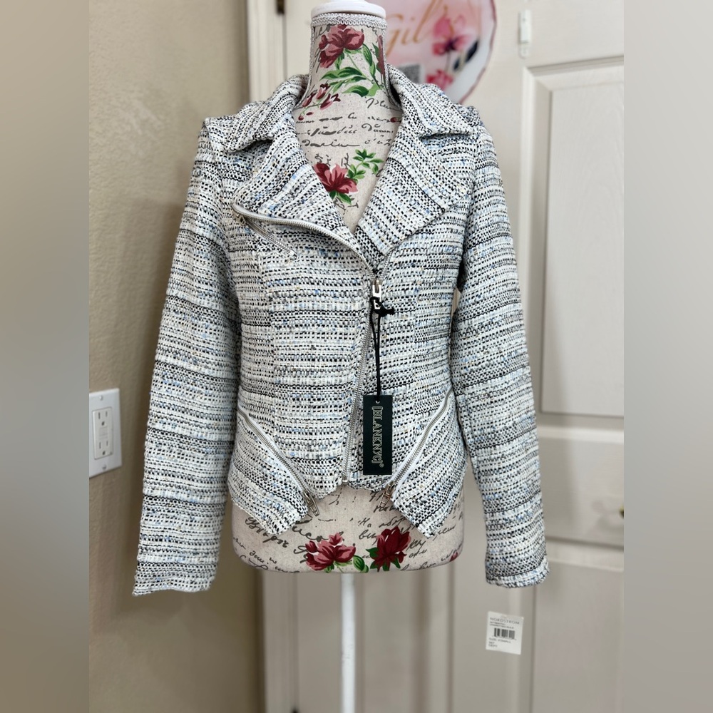 Blank NYC Women's Tweed Biker Jacket - Black and White